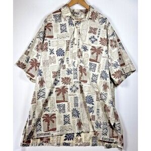 Go Barefoot Shirt Mens 2XL Popover Reverse Print Aloha Palm Turtle Tribal‎ USA
